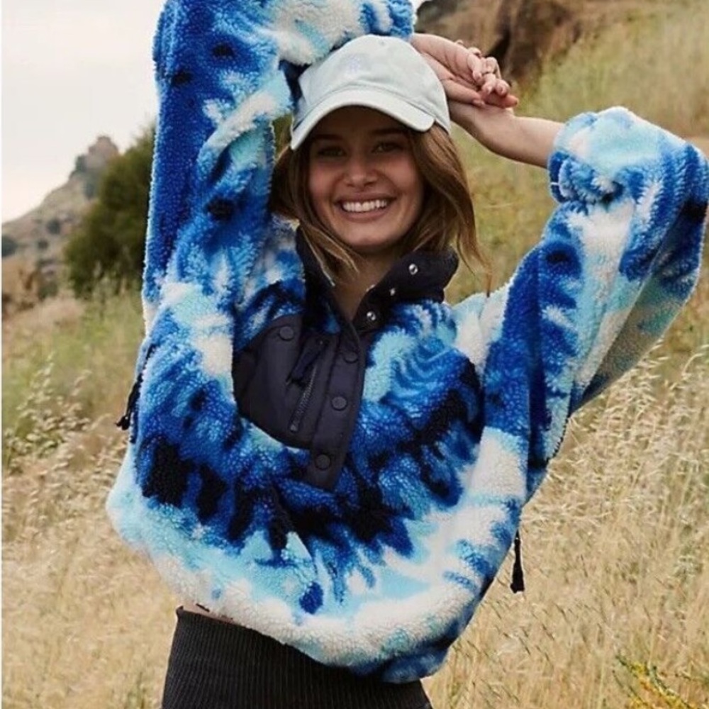 FREE PEOPLE Hit The Slopes Fleece Pullover - XS - Ocean Tie Dye